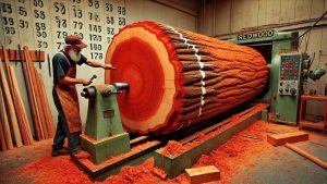 Carpenter's Technique With 70 Years Of Experience In Wood Turning - Red Wood Carving In Factory