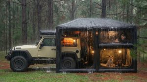 PEACEFUL Solo Camping in HEAVY RAIN 🌧️ | Cozy 2-Story Tent with 2 Dogs, Relaxing ASMR