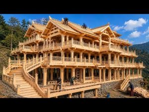 Wooden Mansion Build: Mountain Cabin Start to Finish