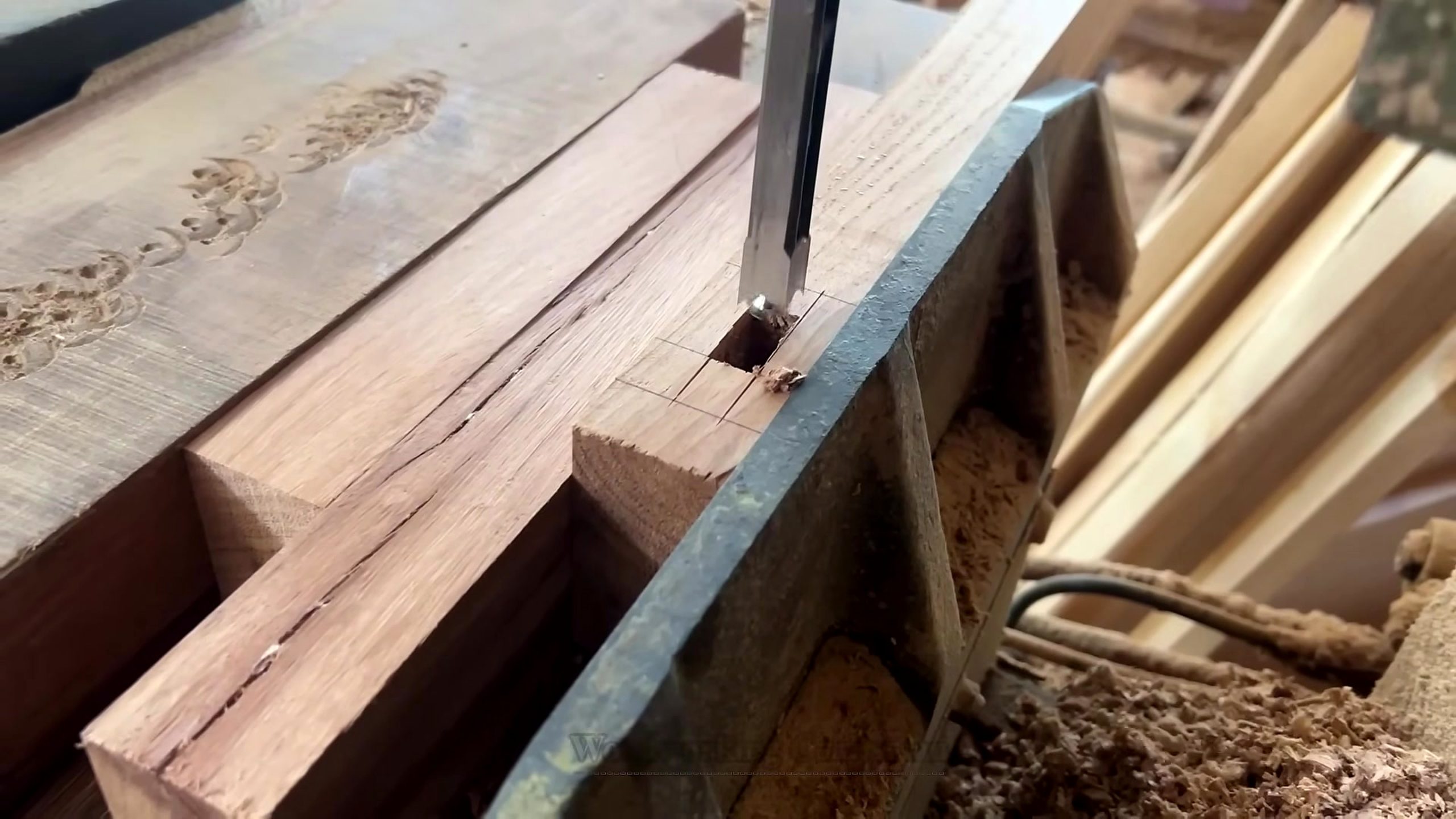 hardwood monolithic furniture process - the setup or early workflow visible in the source video