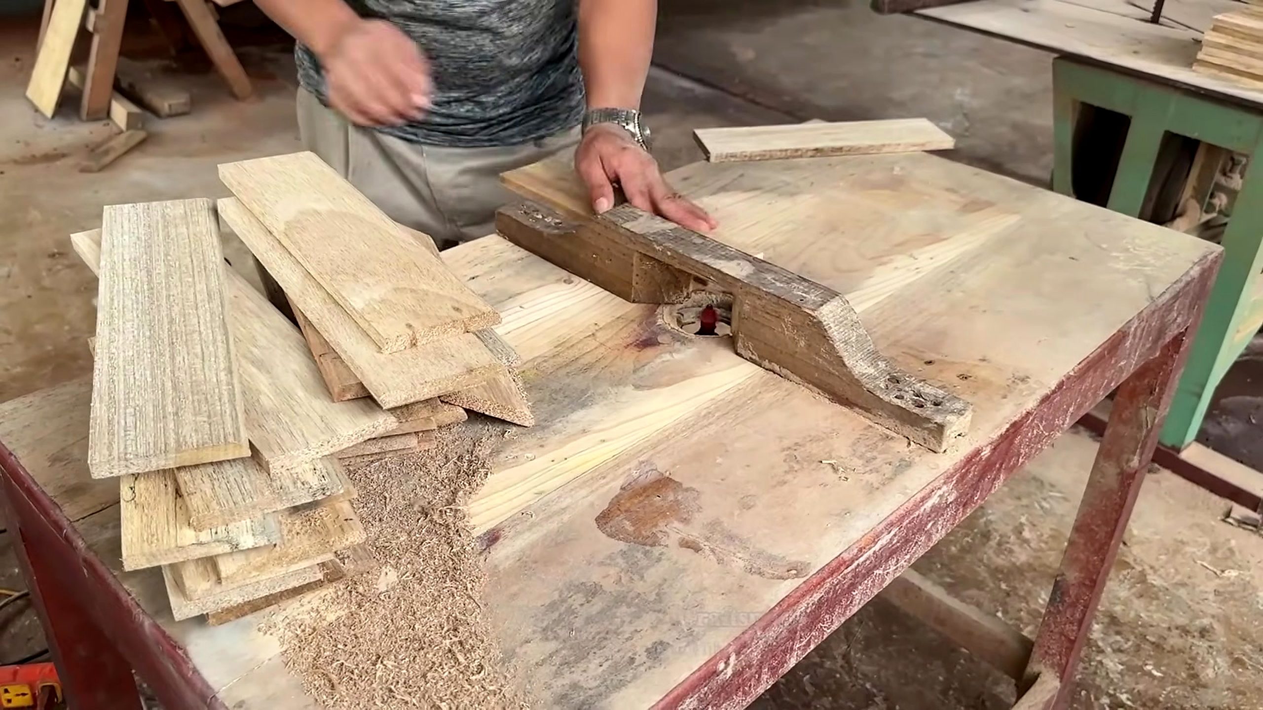 see guy did cherry wood logs material stack and board selection after assembly work
