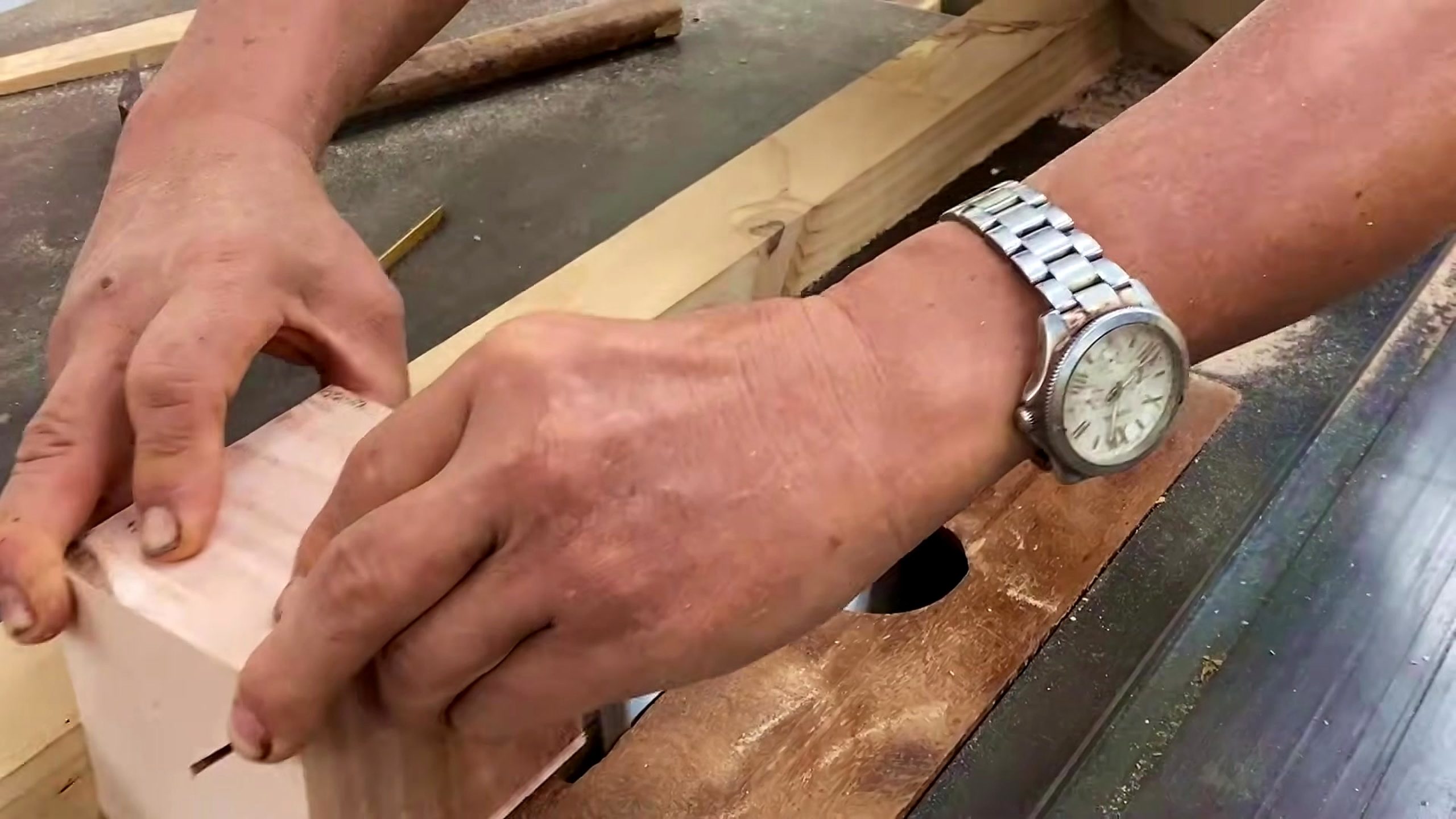 wood lathe segmented bowl process - a table saw cut preparing straight wood stock before block assembly