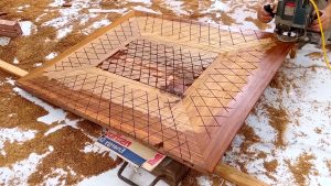 woodworker builds installs wooden stair railing - the source video context before the main process is judged