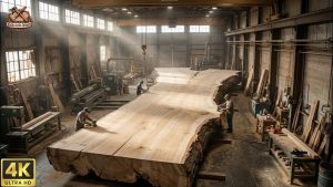 Unbelievable Watching A Colossal Log Being Lifted And Sawn Into A Stunning Wooden Table - YouTube original thumbnail