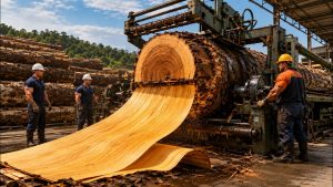 From Giant Logs To Thin Wood Veneer Sheets Outdoor Wood Peeling Workshop Process 2 - YouTube original thumbnail