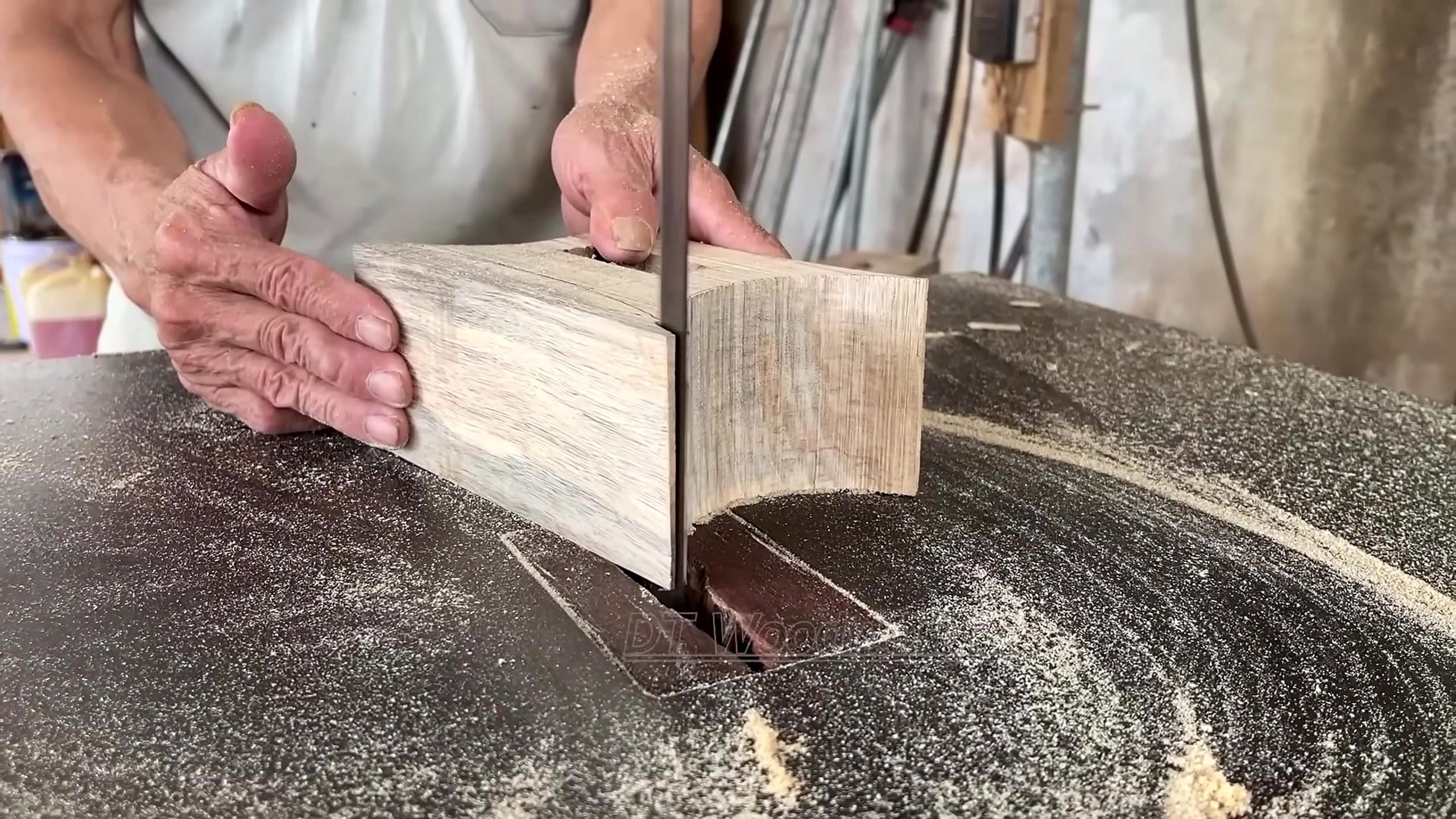 curved redwood blocks high value luxury - the main work stage that carries the video's practical lesson