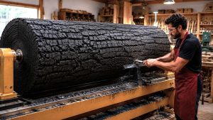 giant burnt log woodturning process - YouTube original thumbnail