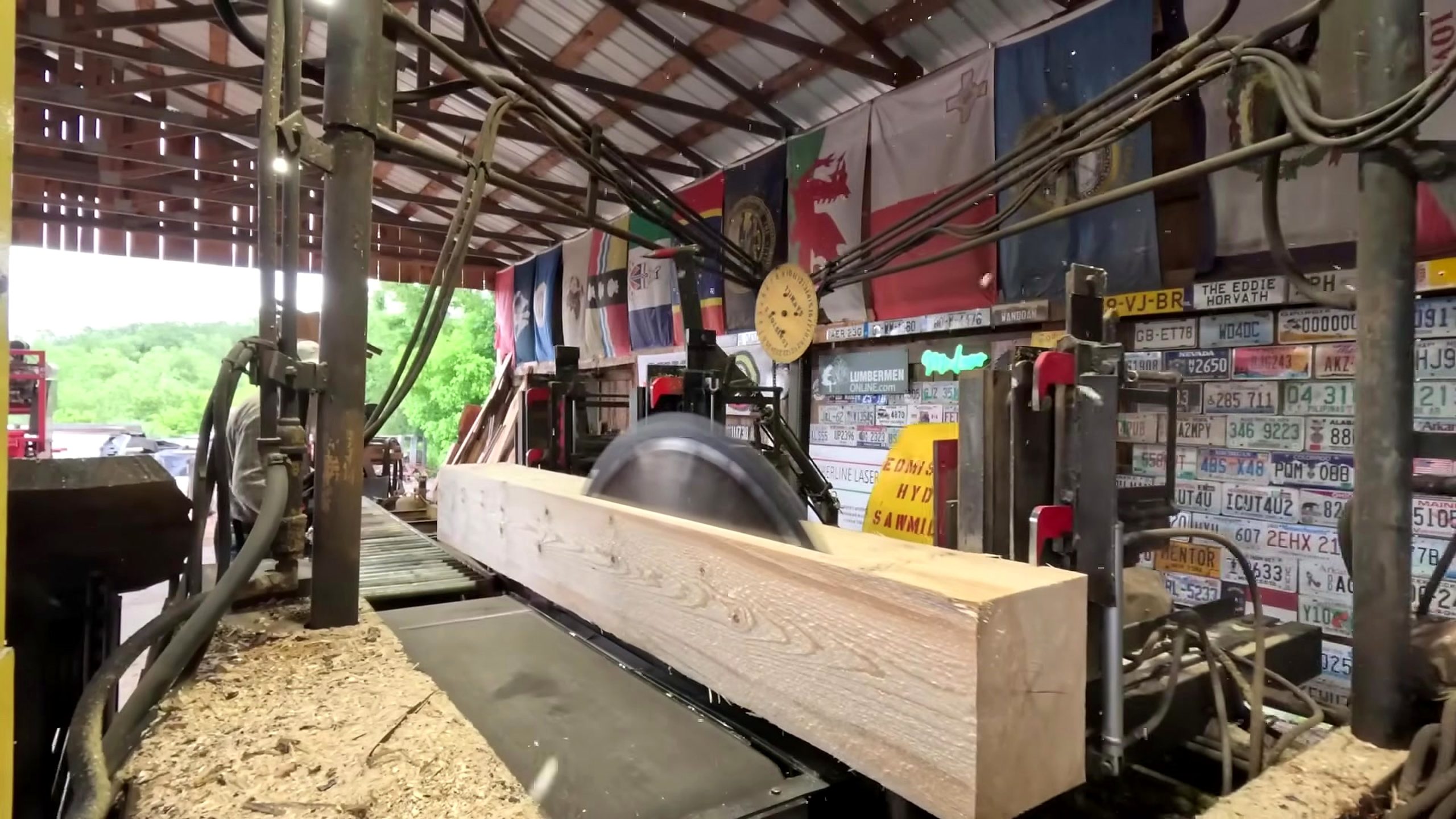 norway spruce 2x4 sawmill process cant beside circular blade