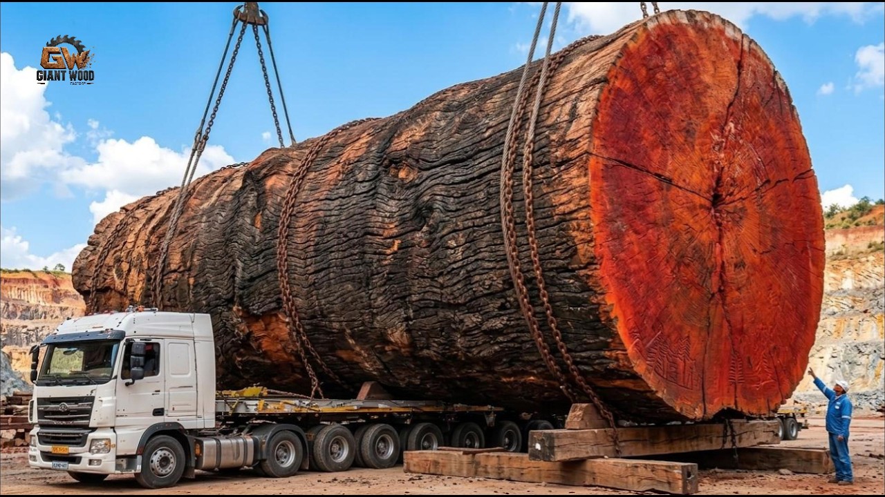 3000 Year Old Timber Sawmill Slab Process - YouTube original thumbnail