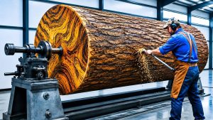 large wood log lathe turning process - YouTube original thumbnail