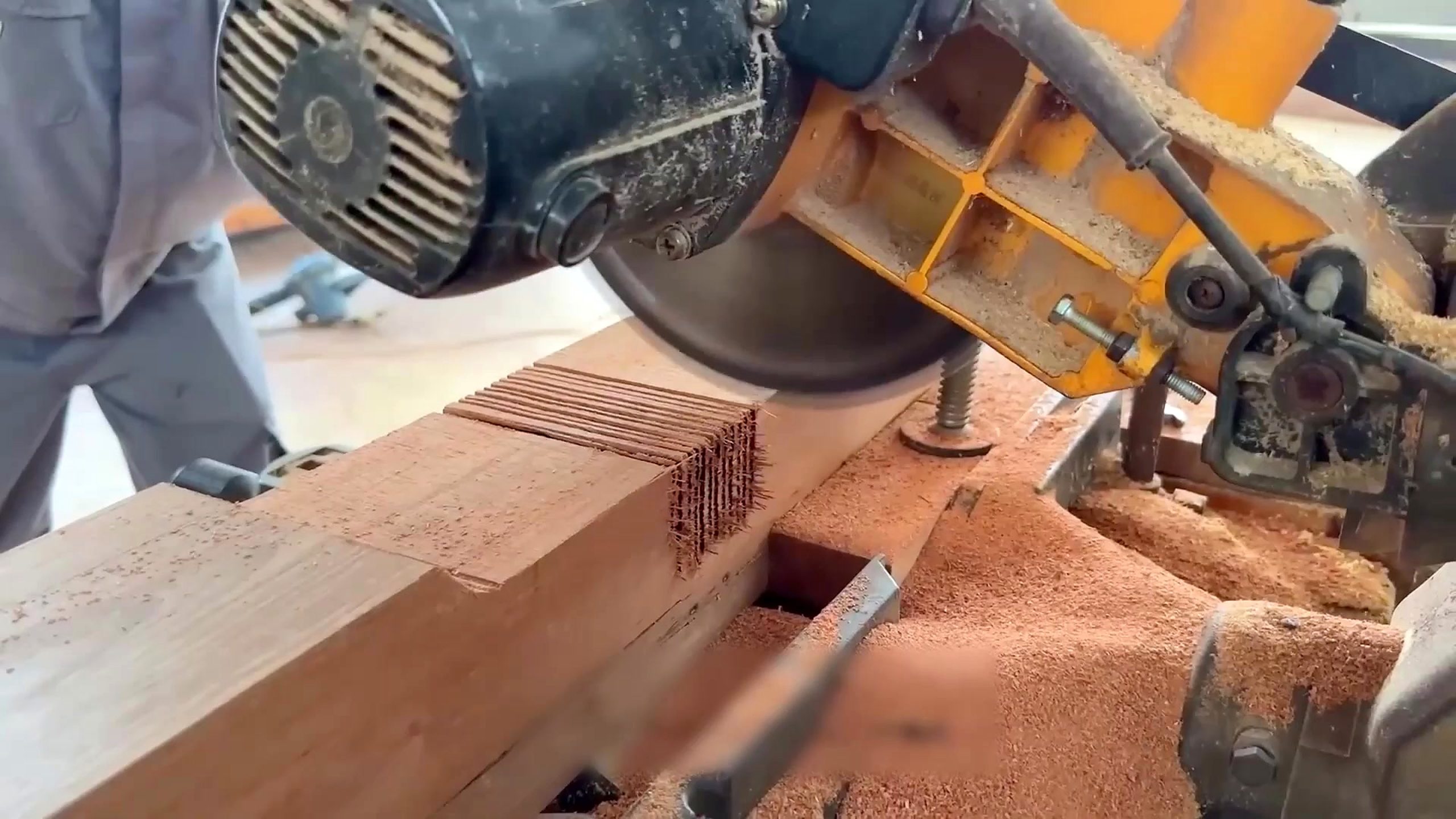 lychee burl root round dining table process - the first heavy shaping or breakdown stage that opens usable material