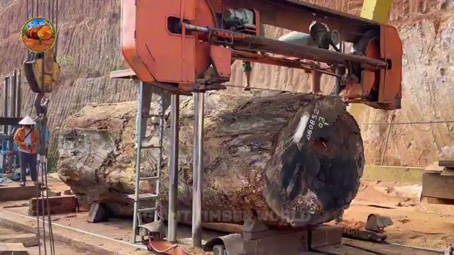 Portable sawmill cutting a log to lower cost per board foot
