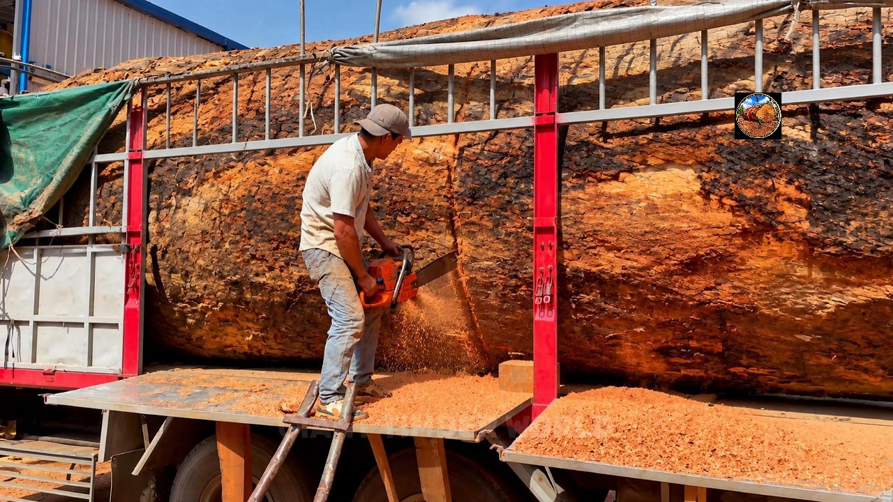 Opened timber face showing grain direction after the first sawmill cut