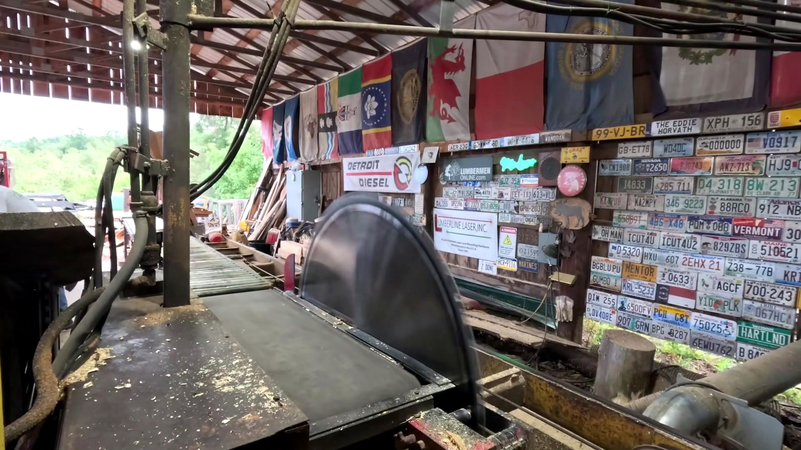 sawmill chop saw blade and log crosscut workflow - the later blade-area view used to assess repeatability and housekeeping