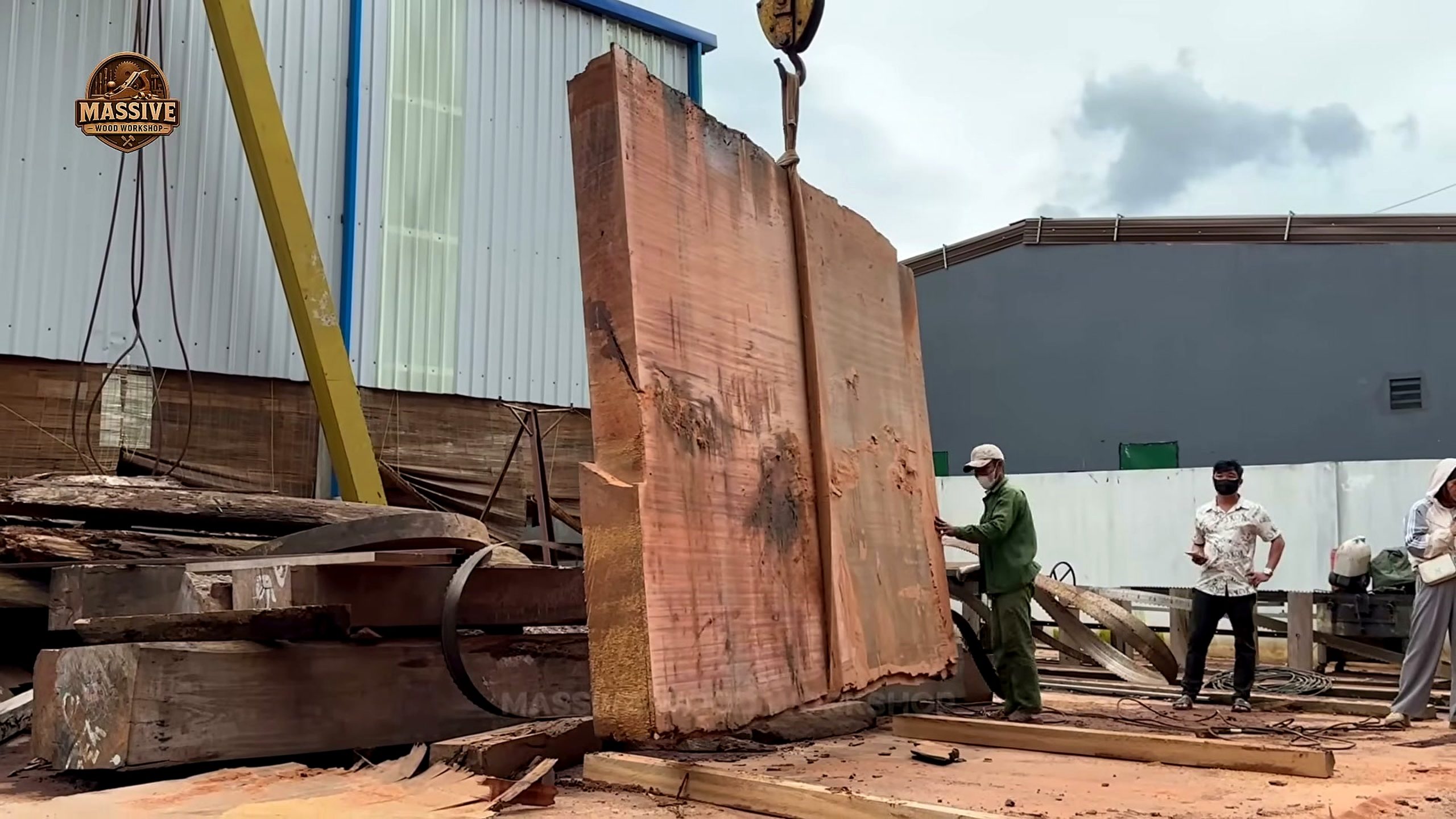 1000-year-old giant timber with sealed end grain and painted layout marks
