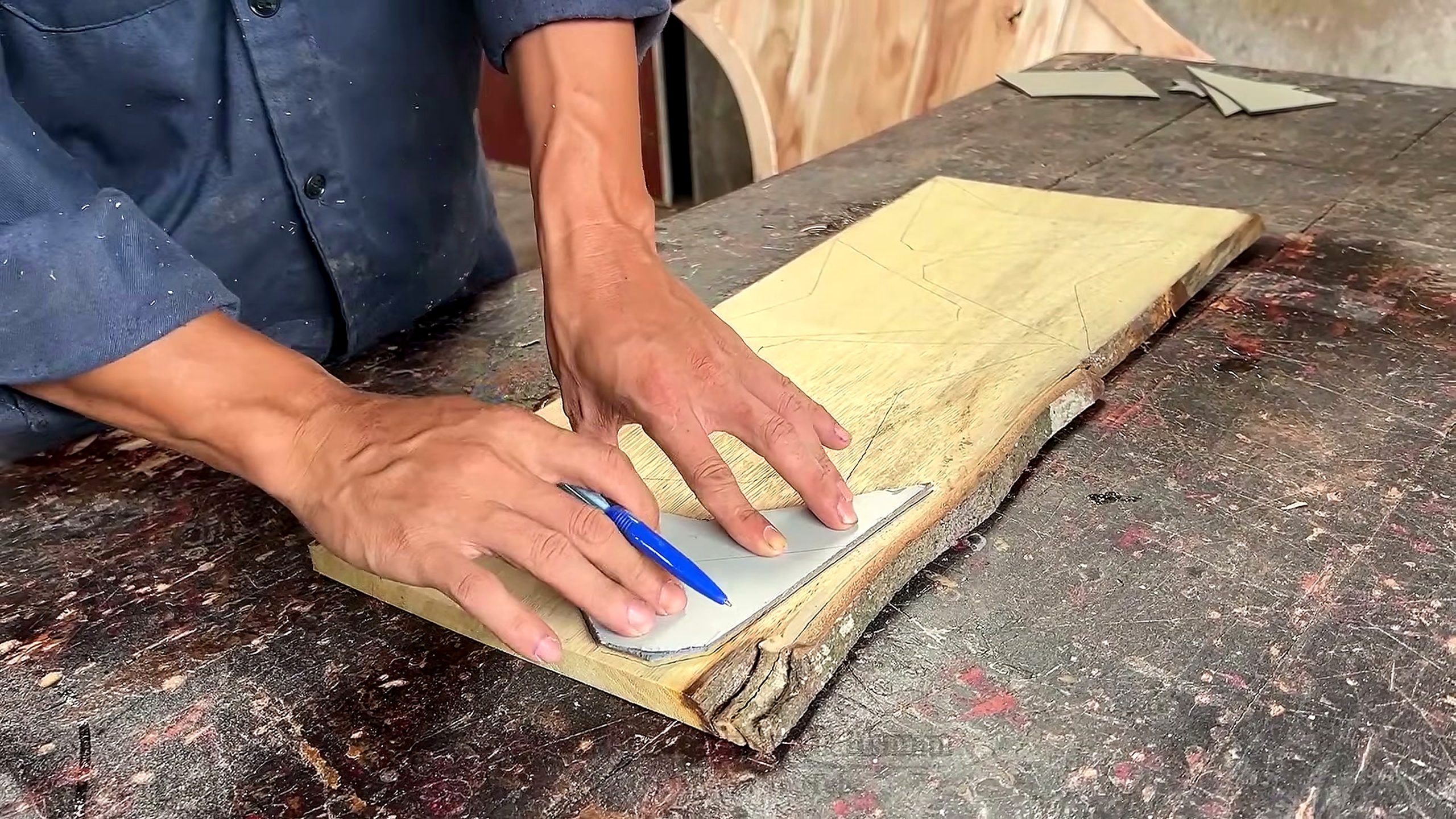 curved hexagonal coffee table - the setup or early workflow visible in the source video