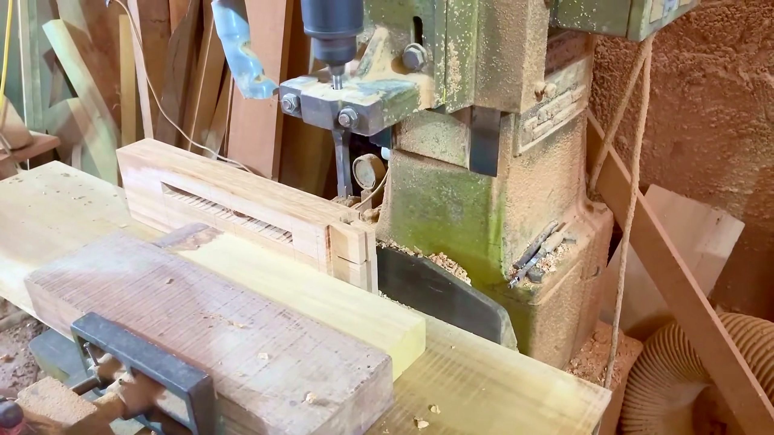 extremely heavy solid wood - the setup or early workflow visible in the source video