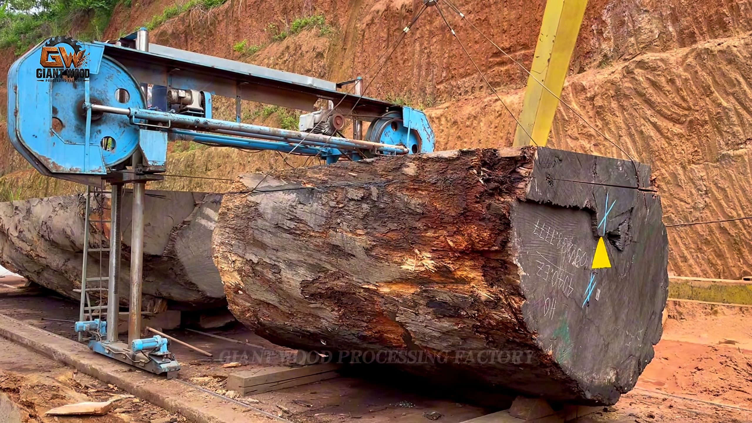 giant log - the main work stage that carries the video's practical lesson
