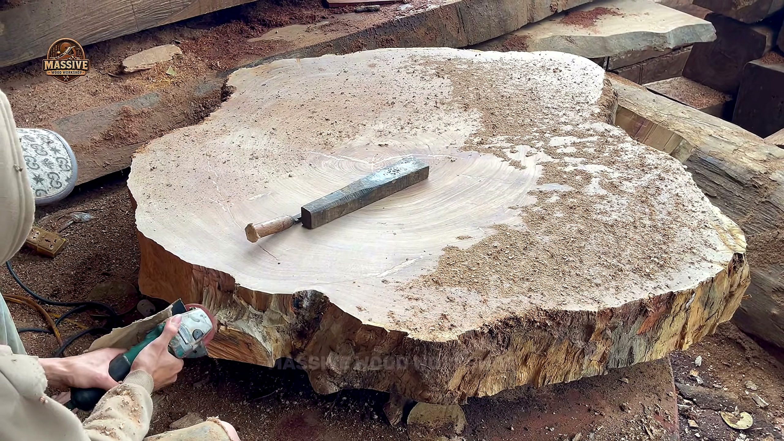 giant wood factory - the setup or early workflow visible in the source video