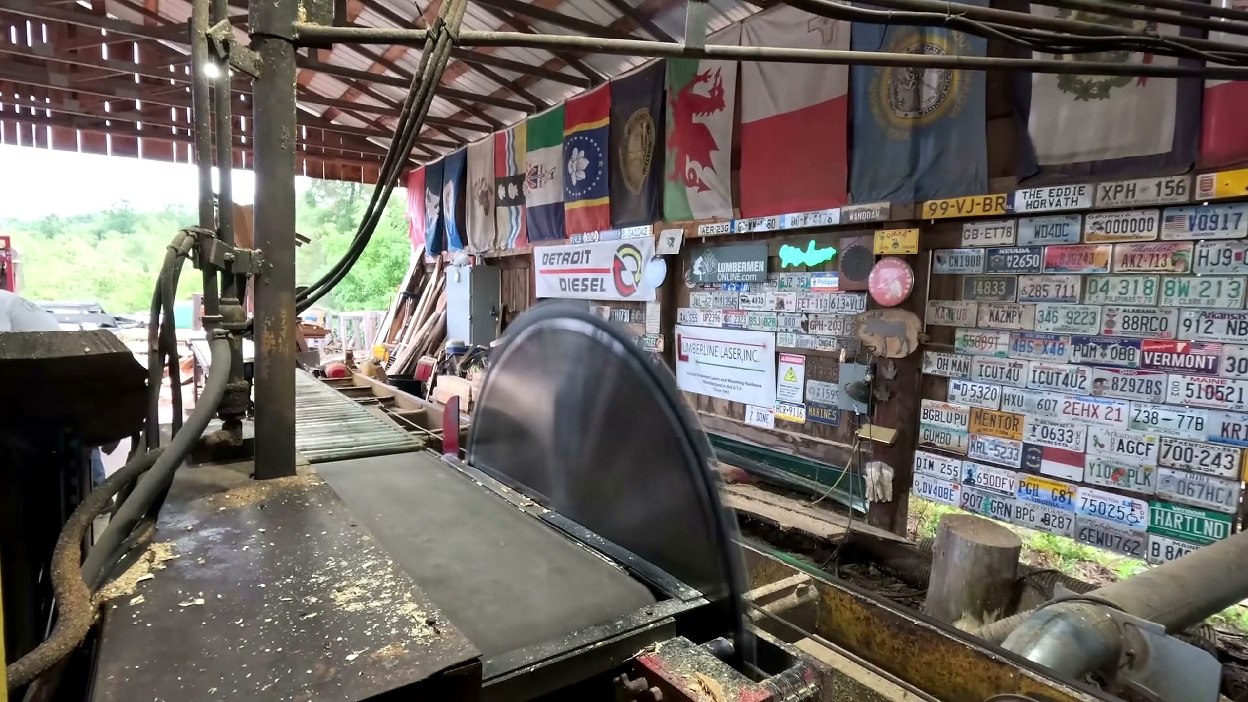 sawmill chop saw blade and log crosscut workflow - the later blade-area view used to assess repeatability and housekeeping