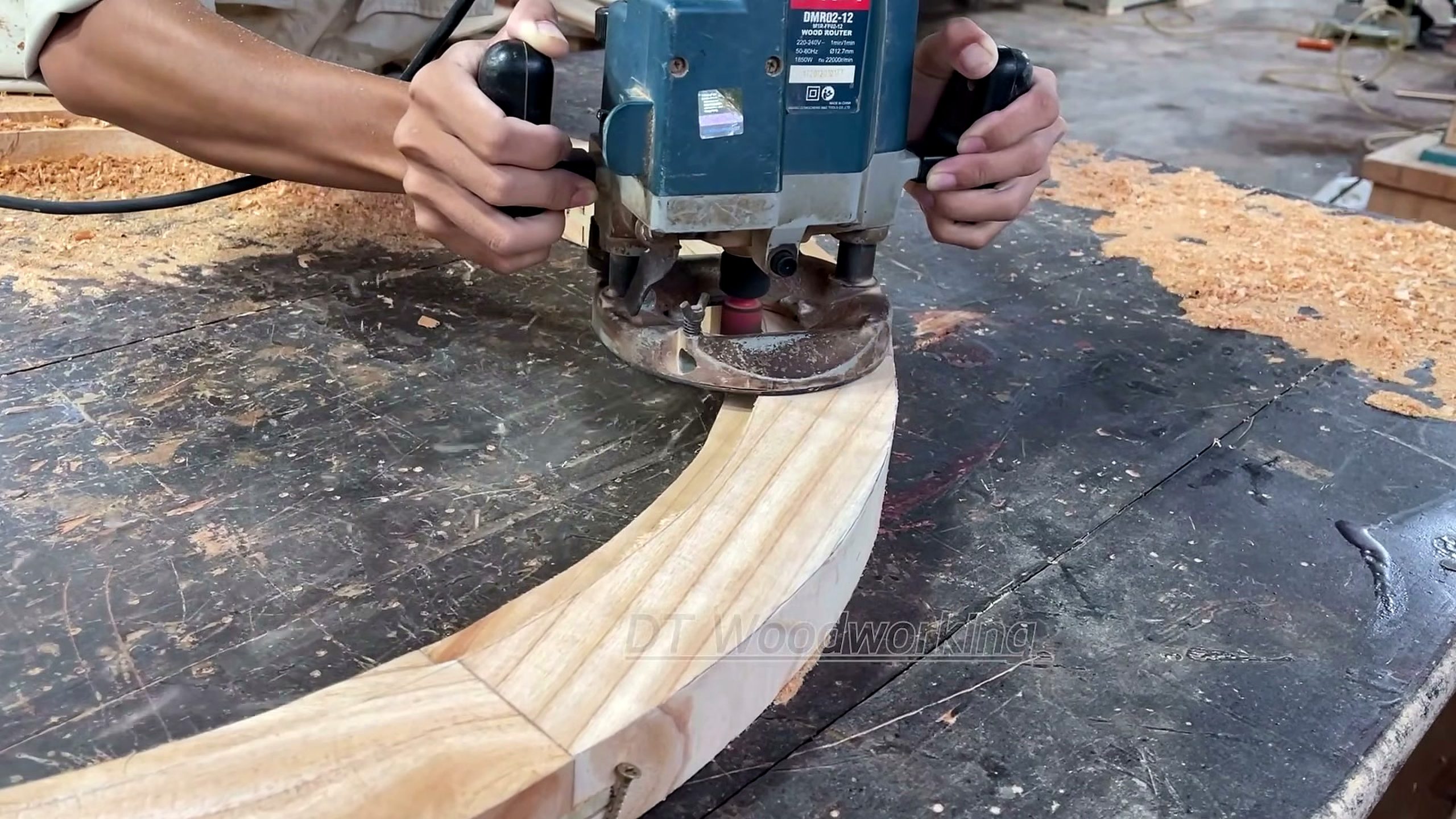 solid natural wood slabs - the setup or early workflow visible in the source video