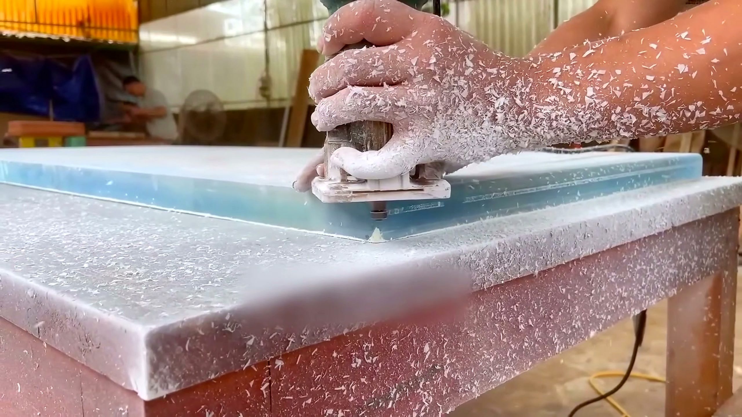 solid rough burl wood - the setup or early workflow visible in the source video